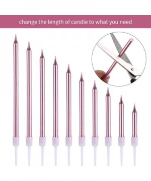 Metallic Birthday Cake Candles in Holders Long Thin Birthday Candles Cupcake Candles Wedding Party Cake Decorations (Pink) - ...