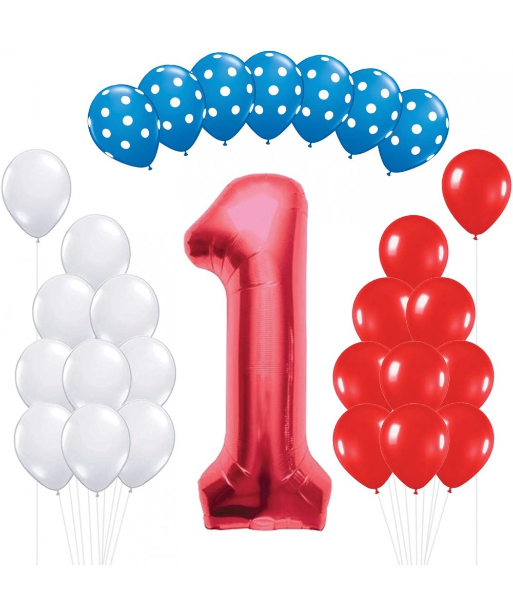 Number 1 Docto Seuss Party Supplies - Large- Pack of 28 - Red Mylar Balloon- White- Light Blue with Polka Dots Latex Balloons...