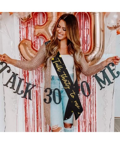 Talk Thirty to me" Sash - 30th Birthday Sash Black And Gold for Women Birthday Party Gifts Favors- Supplies and Decorations -...