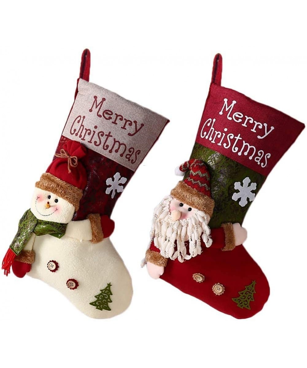 2 Pcs Set Christmas Stockings for Kids 19" Cute Plush 3D Classic Large Toys Stockings Christmas Party Decorations - Santa & S...