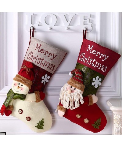 2 Pcs Set Christmas Stockings for Kids 19" Cute Plush 3D Classic Large Toys Stockings Christmas Party Decorations - Santa & S...