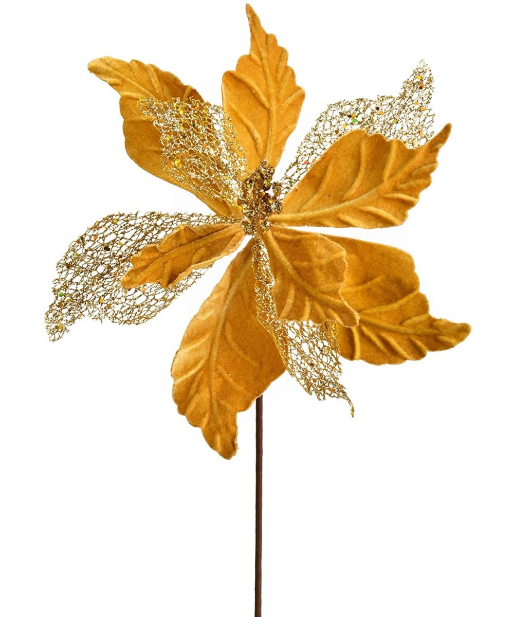 Velvet Poinsettia Mesh Aritificial Spray Christmas-Decor- 12"- Gold- 6 Piece - Gold - C918A6O9RNY $18.67 Swags