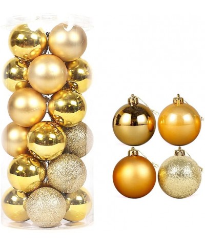 40mm Colorful Christmas Tree Ball Bauble Hanging Xmas Plastic Hanging Baubles Christmas Tree Ornaments 24Pack (Gold) - Gold -...