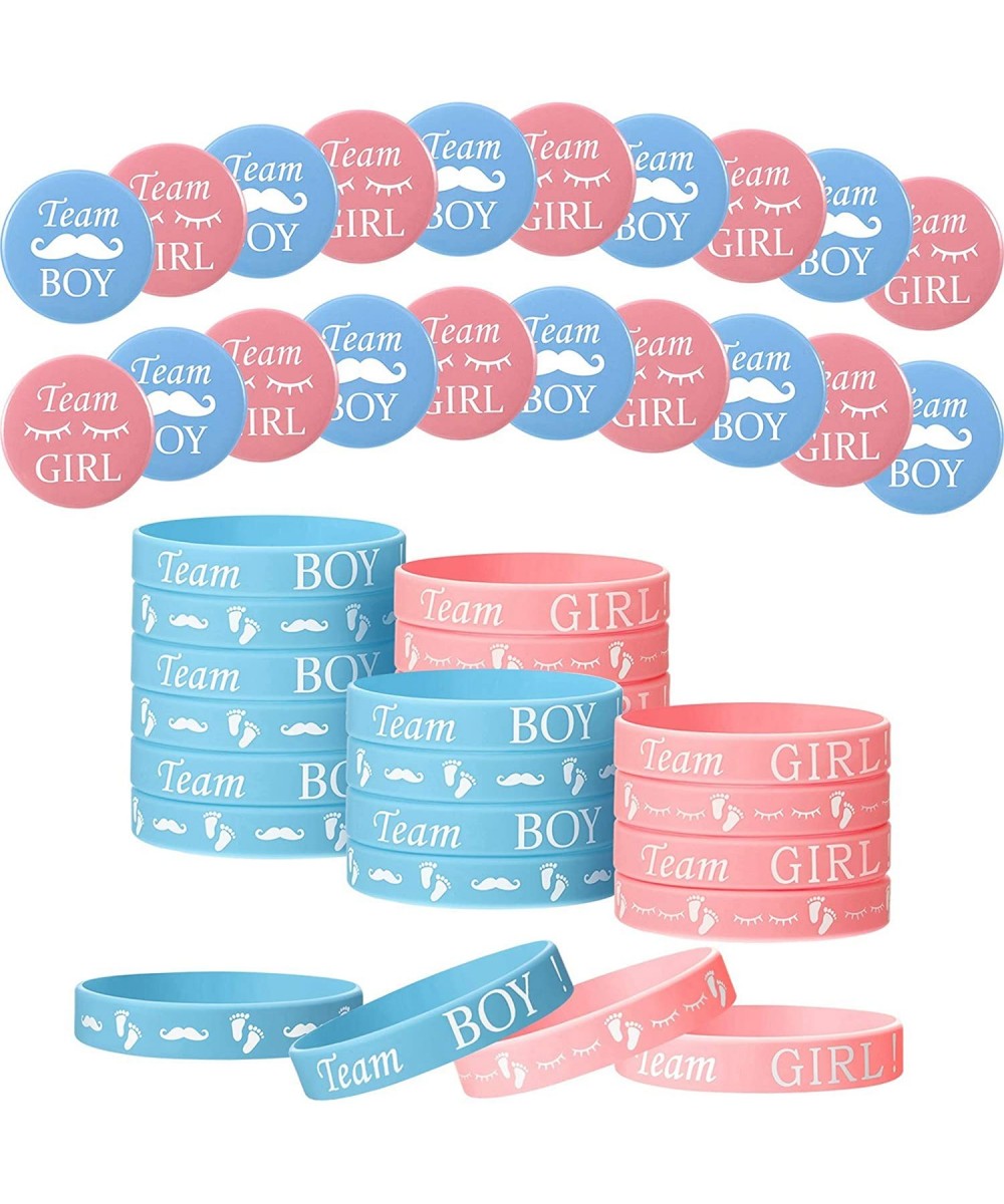 48 Pieces Gender Reveal Set- Includes 24 Pieces Gender Reveal Button Pins 24 Pieces Gender Reveal Bracelets Team Boy Girl But...
