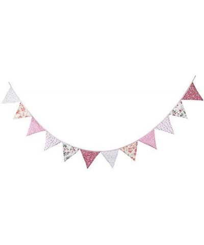 Lovely 3.3M/10.8Ft Floral Bunting Banner Pennant Garland Double Sided Triangle Flag Vintage Cloth Shabby Chic Decoration for ...