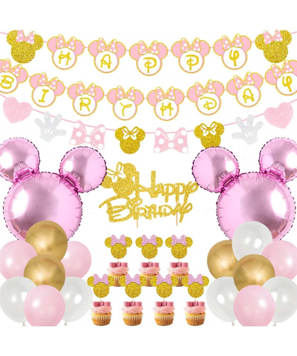 Minnie Birthday Party Decorations Happy Birthday Banner Garland Cake & Cupcake Toppers for Minnie Themed 1st 2nd 3rd Birthday...