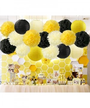 Set of 16 Black Yellow Bee Party Decoration Hanging Paper Lanterns Paper Pompoms Backdrop for Bumblebee Bee Baby Shower Gende...