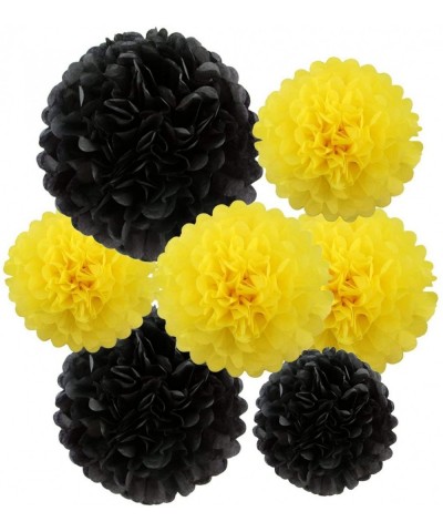 Set of 16 Black Yellow Bee Party Decoration Hanging Paper Lanterns Paper Pompoms Backdrop for Bumblebee Bee Baby Shower Gende...