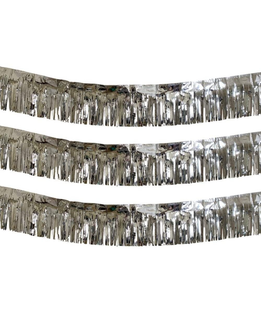 3 Pack - Silver Metallic Foil Tinsel Fringe Garland - Long Banner - 9 feet by 12 inches - for Parties- Wedding Decor- Birthda...