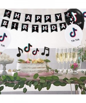 38Pcs TIK-Tok Themed Birthday Party Supplies Set Happy Birthday Banner- Cake Topper- Cupcake Toppers- Balloons for Kids Party...