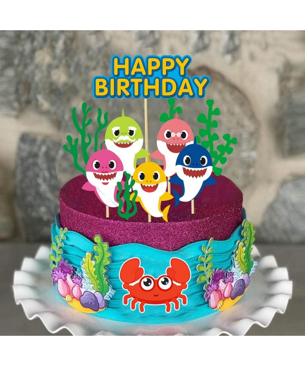 16 PCS The Shark family Happy birthday cake topper -Cartoon theme Cake Topper for Hero Theme Birthday cartoon Party Decoratio...