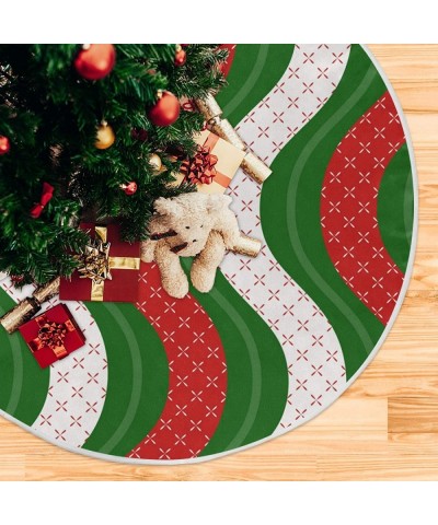 Merry Christmas Christmas Tree Skirt Red Green Stripe Xmas Tree Skirt Tree Stand Mat Cover for Holiday Party Decor 35.4in 202...