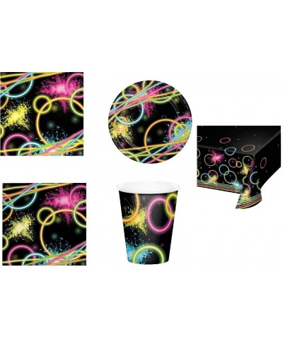 Glow Neon 65-pc/16-person Party Pack - Glow Printed Plates and Cups with Dinner and Beverage Napkins for 16 Guests and Party ...