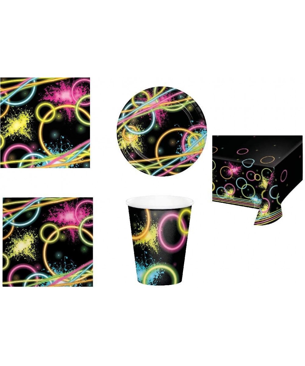 Glow Neon 65-pc/16-person Party Pack - Glow Printed Plates and Cups with Dinner and Beverage Napkins for 16 Guests and Party ...