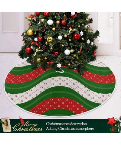 Merry Christmas Christmas Tree Skirt Red Green Stripe Xmas Tree Skirt Tree Stand Mat Cover for Holiday Party Decor 35.4in 202...