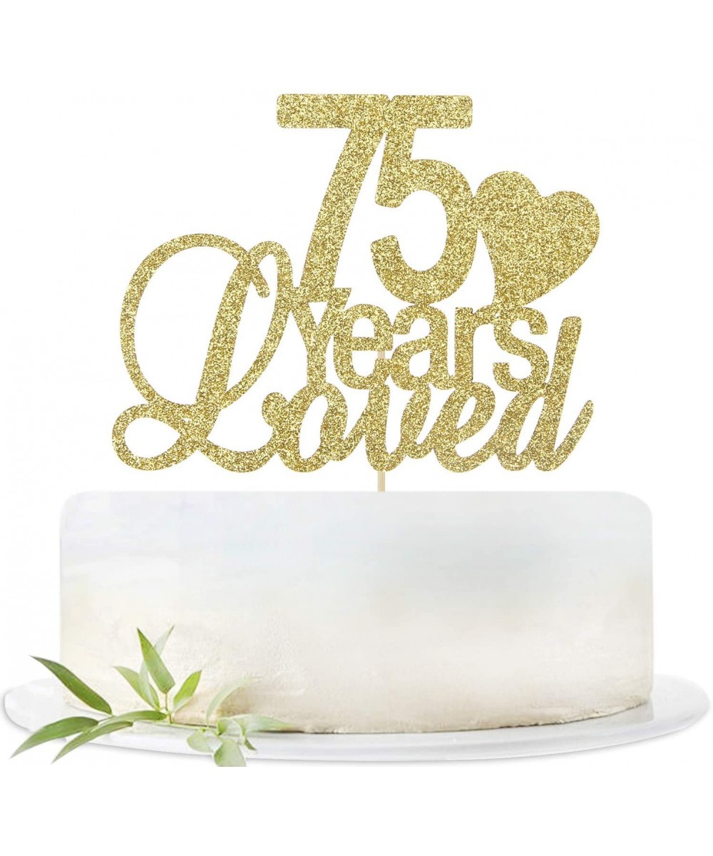 Glitter Gold 75 Years Loved Cake Topper-75th Birthday Wedding Party Decorations Supplies-Seventy-five Birthday or Wedding Par...