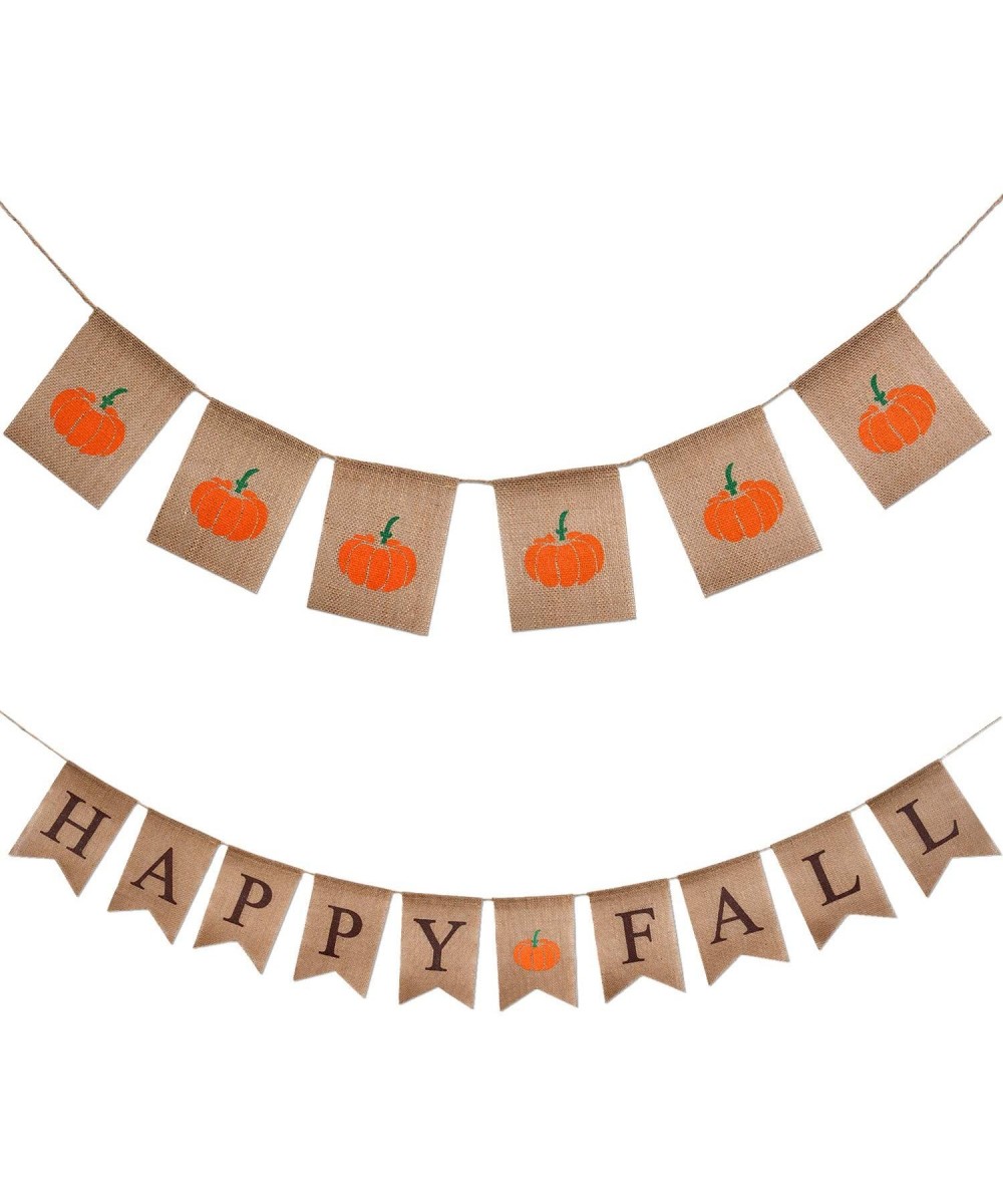 Happy Fall Burlap Banner Autumn Pumpkin Bunting Banner Thanksgiving Fall Decorations for Home Outdoor Party Decor Favors - C6...