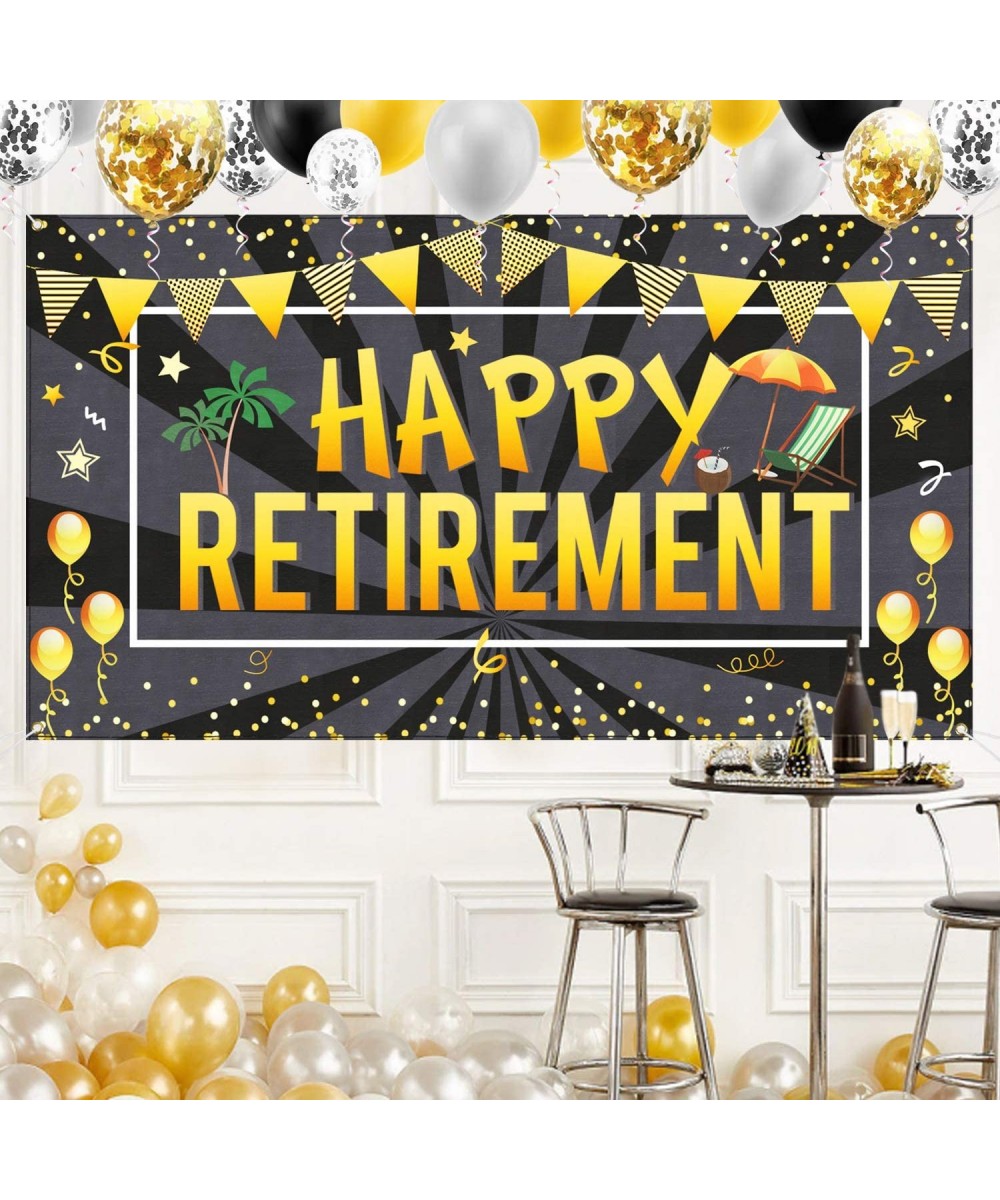 Happy Retirement Banner - Retirement Decorations - Extra Large 70" X 40" Retirement Backdrop -Black Gold Retirement Banner - ...