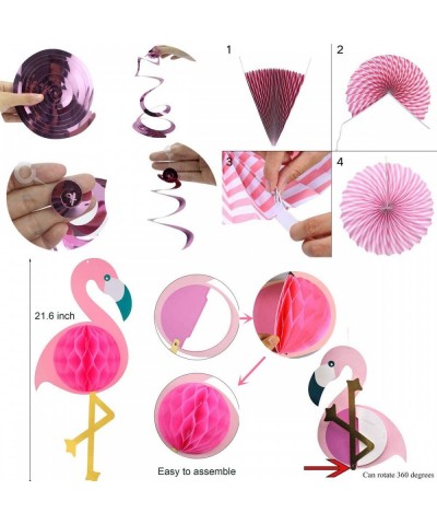 Tropical Pink Flamingo Party Honeycomb Decoration -Swirl Decorations-Hanging Pink Paper Fans Decoration Set of 6-Gold Glitter...