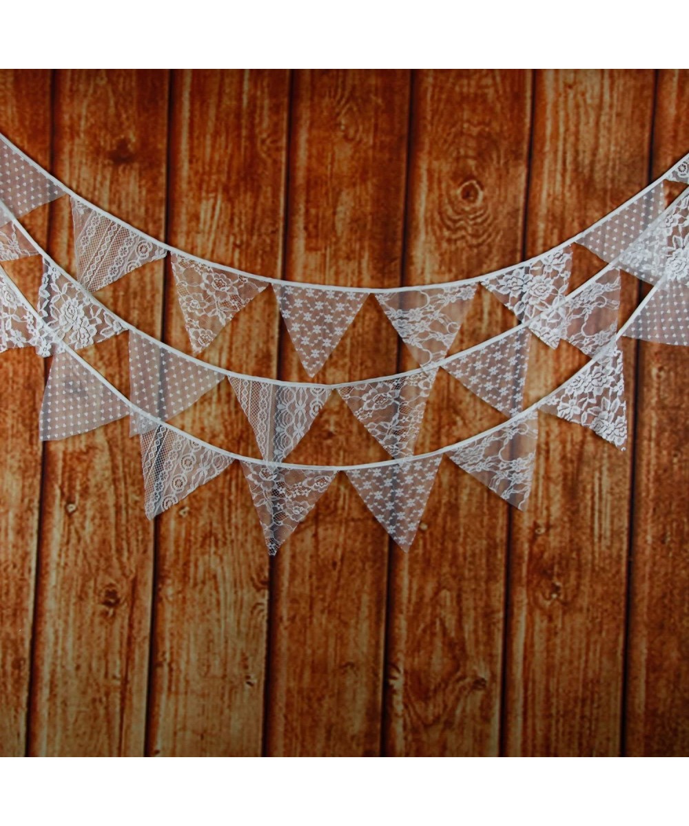 3.2M/10.5Ft Mixed White Floral Lace Fabric Flags Bunting Banner Garlands for Wedding- Birthday Party- Outdoor & Home Decorati...