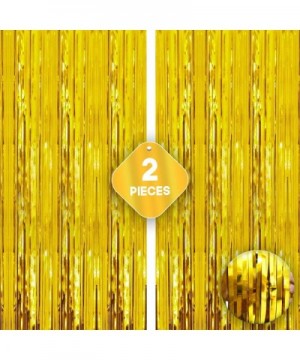 XtraLarge Gold Fringe Curtain Backdrop - 3.2x10 Feet - Pack of 2 - Gold Metallic Tinsel Backdrop For Birthday- New Year- Grad...