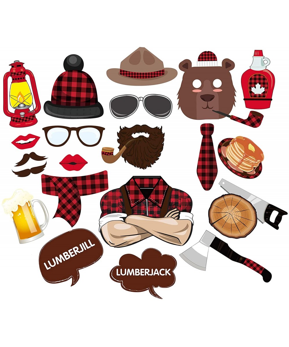 32Pcs Lumberjack photo booth props - Perfect Lumberjack Party Supplies- Camping Party Favors- Buffalo Plaid Theme Birthday Dé...