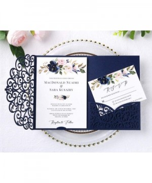 5.12 x 7.2 Inches 20 PCS Tri-Fold Laser Cut Wedding Invitation Pocket with Envelopes for Wedding Bridal Shower Engagement Bir...