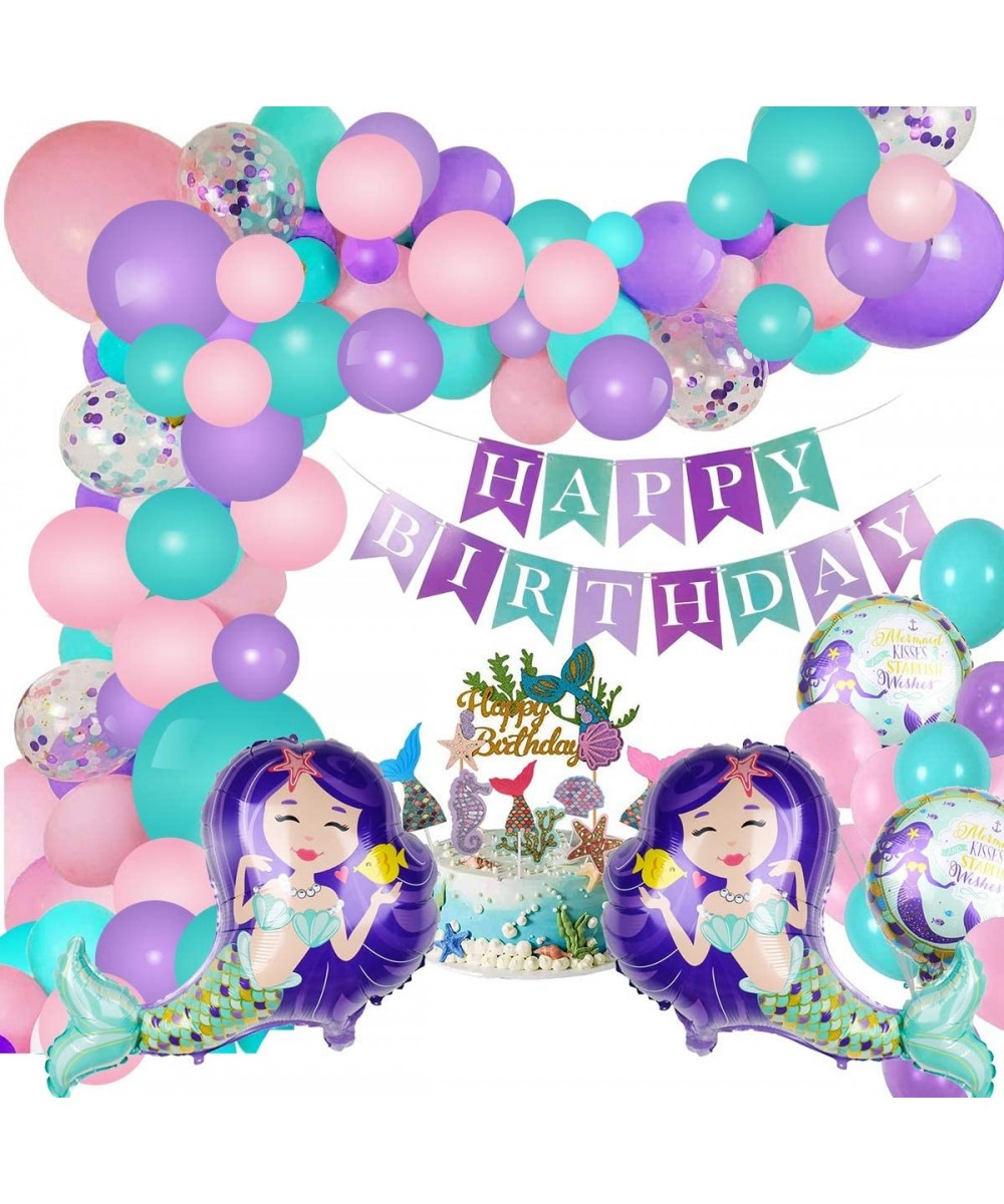 Mermaid Party Decorations Set - 51 Pieces Glitter Happy Birthday Banner- Mermaid Foil Ballons- Latex Ballons- Cake Topper for...