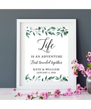 Personalized Wedding Party Signs- Natural Greenery Green Leaves- 8.5x11-inch- Life is an Adventure Best Traveled Together- Ka...