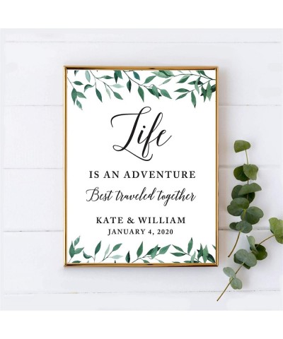 Personalized Wedding Party Signs- Natural Greenery Green Leaves- 8.5x11-inch- Life is an Adventure Best Traveled Together- Ka...