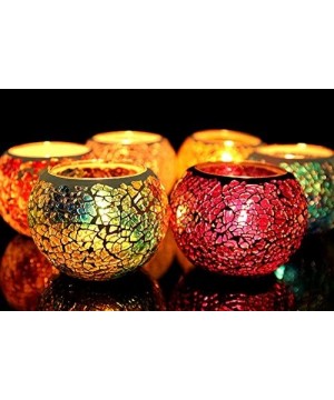 Chinese Handmade Colorful Mosaic Glass Tealight Candle Holder Tealight Votive Holder for Wedding Home Christmas Decoration (C...