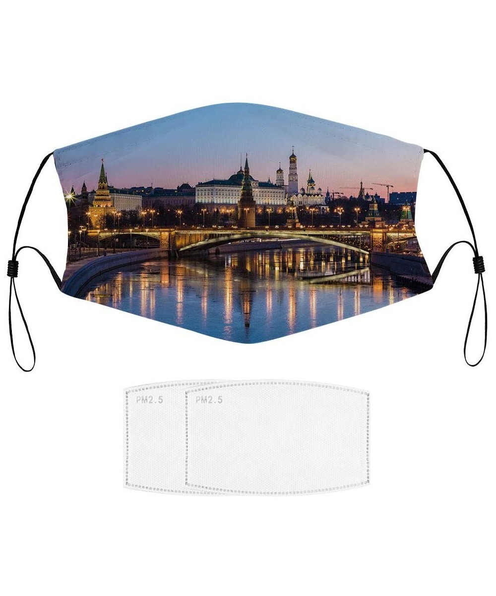Illuminated Moscow Kremlin - Unisex Mouth Face Cover Scarf Balaclava Dust Reusable and Washable Fashion Cute Adjustable Prote...