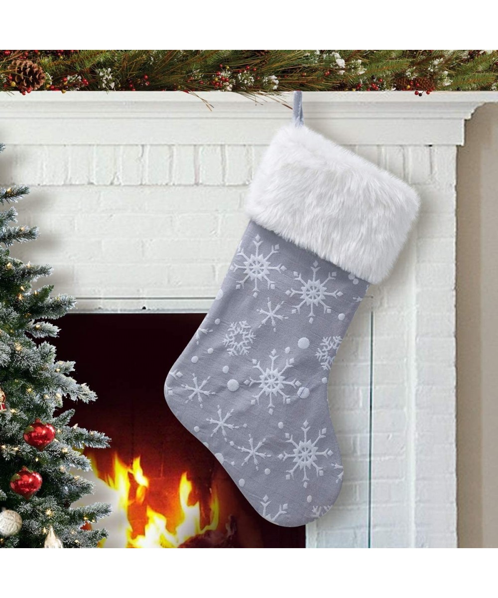 Grey White Snow Pattern 21 Inches Christmas Stocking Double Layers Gift Holders Xmas Holiday Party Mantel Decoration - Grey -...