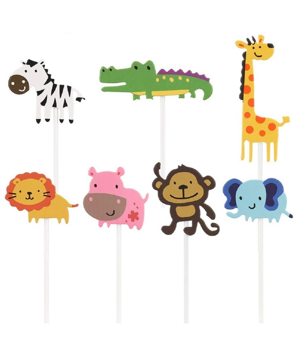 35 Pcs Jungle Safari Animal Cupcake Toppers Picks- Zoo Animal Cupcake Cake Toppers Picks for Kids Birthday Party- Baby Shower...