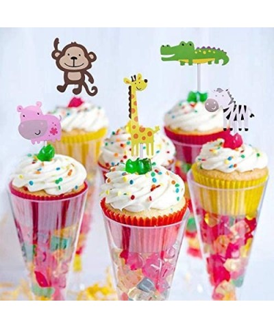 35 Pcs Jungle Safari Animal Cupcake Toppers Picks- Zoo Animal Cupcake Cake Toppers Picks for Kids Birthday Party- Baby Shower...