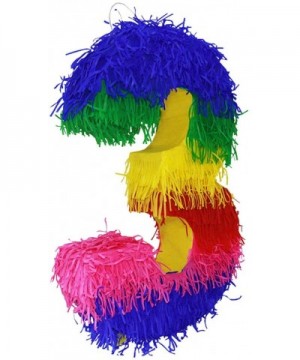 Colorful Number Three Pinata - Mexican Piñata - Handmade in Mexico - 3 - C318ELOHRM4 $15.45 Piñatas