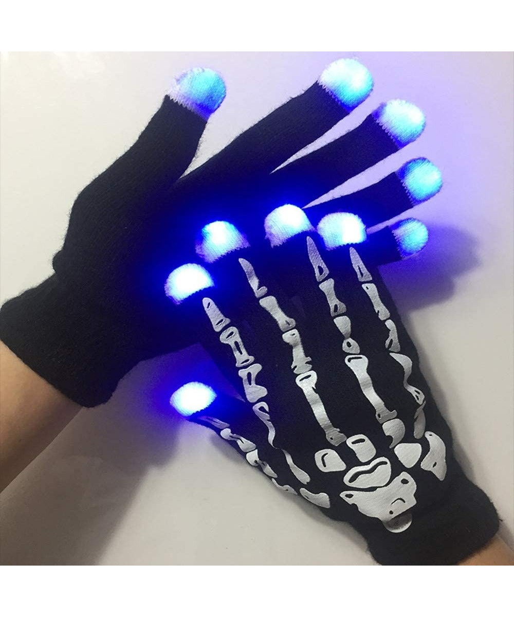 LED Skeleton Gloves Finger Lights- Fingertips Flashing Black Rave Gloves- Halloween Costume Party Favors Light Up Toys Novelt...