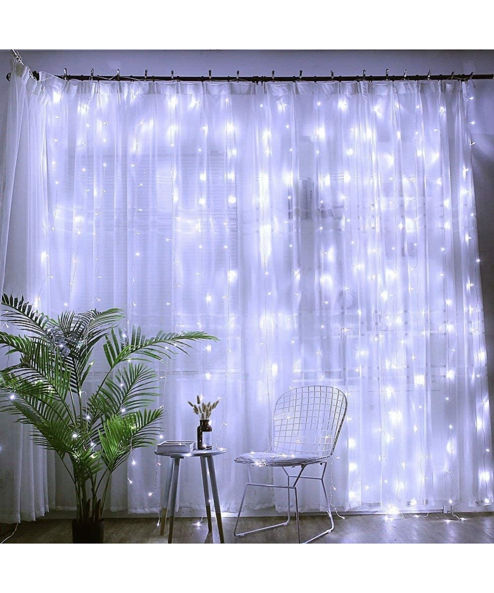 304 LED 30V 9W Energy-Saving Linkable Window Curtain String Light with 8-Mode for Patio Party Garden Wedding (304L- Cool Whit...