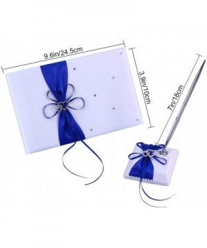 Wedding Guest Book and Pen Set Double Heart Rhinestone Decor Signature Book with Pen for Wedding Party Decorations - Blue - C...