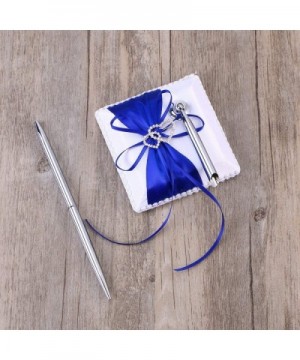 Wedding Guest Book and Pen Set Double Heart Rhinestone Decor Signature Book with Pen for Wedding Party Decorations - Blue - C...