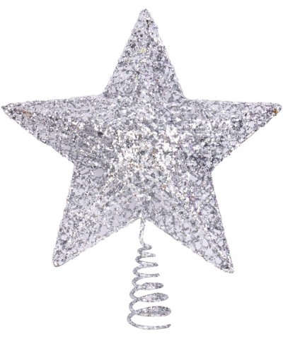 Silver Glitter Five-Pointed Star Christmas Tree Toppers 8 - 8" - CZ18AOMYWTQ $13.11 Tree Toppers