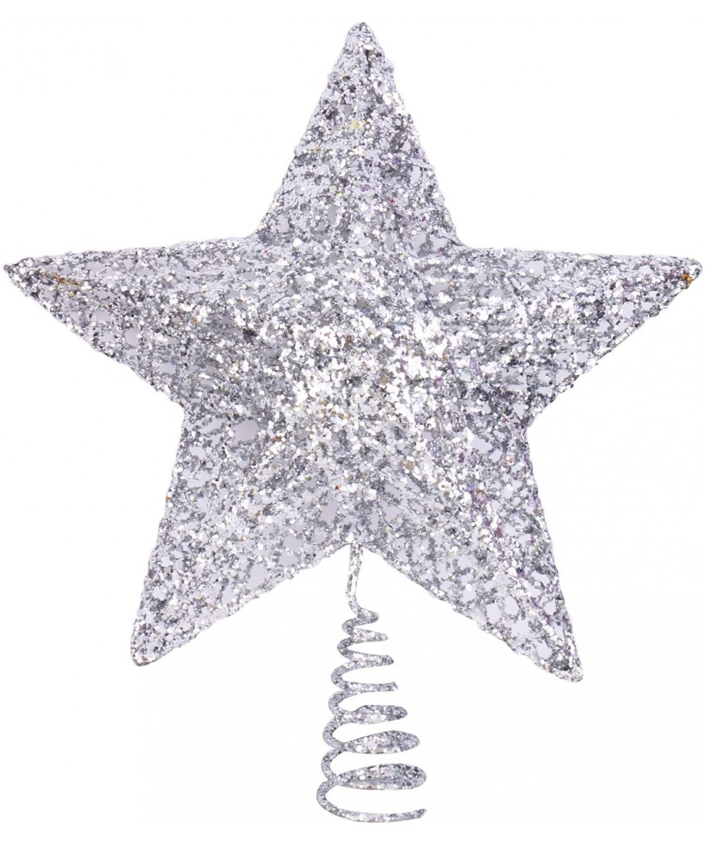 Silver Glitter Five-Pointed Star Christmas Tree Toppers 8 - 8" - CZ18AOMYWTQ $13.11 Tree Toppers