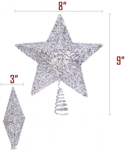 Silver Glitter Five-Pointed Star Christmas Tree Toppers 8 - 8" - CZ18AOMYWTQ $13.11 Tree Toppers