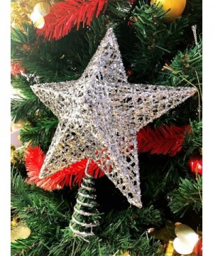 Silver Glitter Five-Pointed Star Christmas Tree Toppers 8 - 8" - CZ18AOMYWTQ $13.11 Tree Toppers