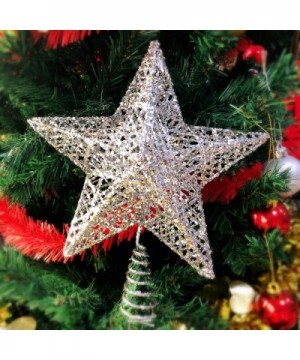 Silver Glitter Five-Pointed Star Christmas Tree Toppers 8 - 8" - CZ18AOMYWTQ $13.11 Tree Toppers