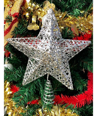 Silver Glitter Five-Pointed Star Christmas Tree Toppers 8 - 8" - CZ18AOMYWTQ $13.11 Tree Toppers