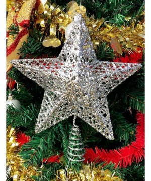 Silver Glitter Five-Pointed Star Christmas Tree Toppers 8 - 8" - CZ18AOMYWTQ $13.11 Tree Toppers