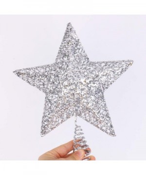Silver Glitter Five-Pointed Star Christmas Tree Toppers 8 - 8" - CZ18AOMYWTQ $13.11 Tree Toppers