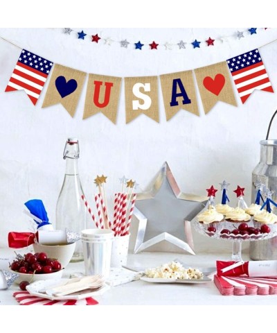 Burlap USA Banner American Independence Day Party Supplies 4th of July Mantel Fireplace Decoration - CR196Y2GLRT $6.36 Banner...