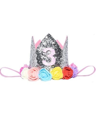 Glitter 1/2 1st 2 3 Birthday Princess Flower Floral Crown Tiara Cake Smash Photo Prop - Silver Flower 3 - CS187ZARTN2 $7.84 P...